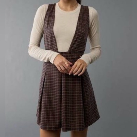 American Eagle Outfitters Dresses & Skirts - AE It Knit Pinafore Mini Dress Academia Houndstooth Skater size small